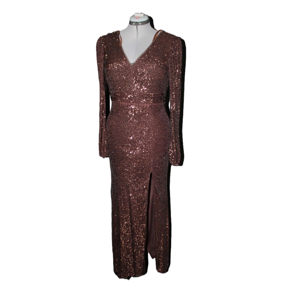 Xscape Womens Size 4 Formal Gown Dress Brown Sequin Prom Bridesmaid